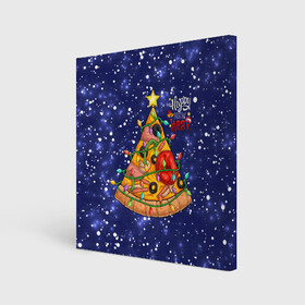 Холст квадратный с принтом Новогодняя Елка Пицца в Санкт-Петербурге, 100% ПВХ |  | christmas | pizza | гирлянда | елка | ель | звезда | новый год | пицца | рождество
