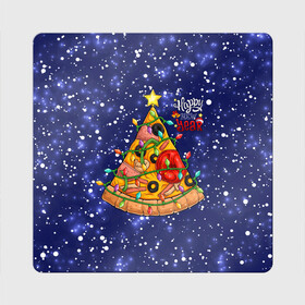 Магнит виниловый Квадрат с принтом Новогодняя Елка Пицца в Санкт-Петербурге, полимерный материал с магнитным слоем | размер 9*9 см, закругленные углы | christmas | pizza | гирлянда | елка | ель | звезда | новый год | пицца | рождество