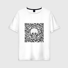 Женская футболка хлопок Oversize с принтом QR Skull в Санкт-Петербурге, 100% хлопок | свободный крой, круглый ворот, спущенный рукав, длина до линии бедер
 | coronavirus | covid | covid19 | qr code | qr код | sputnik | вакцина | вакцинация | вирус | здоровье | изоляция | иммунитет | карантин | ковид | код | корона | коронавирус | маркировка | маска | матрица | п | пандемия