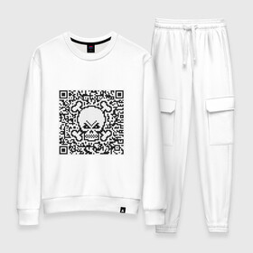 Женский костюм хлопок с принтом QR Skull в Санкт-Петербурге, 100% хлопок | на свитшоте круглая горловина, мягкая резинка по низу. Брюки заужены к низу, на них два вида карманов: два 