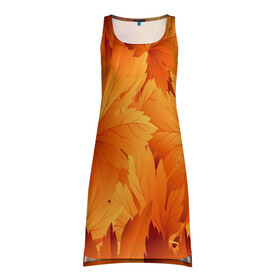 Платье-майка 3D с принтом Кленовая сладость в Санкт-Петербурге, 100% полиэстер | полуприлегающий силуэт, широкие бретели, круглый вырез горловины, удлиненный подол сзади. | желтый | клен | кленовый лист | лист | листопад | листья | оранжевый | осень