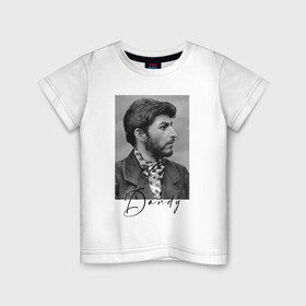 Детская футболка хлопок с принтом Молодой Сталин   пижон в Санкт-Петербурге, 100% хлопок | круглый вырез горловины, полуприлегающий силуэт, длина до линии бедер | chief | dandy | dictator | dude | hype | stalin | вождь | диктатор | пижон | сталин | хайп | щёголь