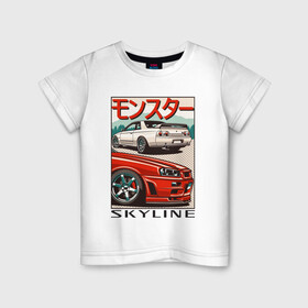 Детская футболка хлопок с принтом Nissan Skyline Ниссан Скайлайн в Санкт-Петербурге, 100% хлопок | круглый вырез горловины, полуприлегающий силуэт, длина до линии бедер | auto | car | japan | nissan | racing | retro | авто | гонки | машины | ниссан | ретро | скайлайн | тачки | япония