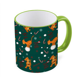 Кружка с полной запечаткой с принтом тигр и рождество в Санкт-Петербурге, керамика | ёмкость 330 мл | happy new year | merry christmas | год тигра | животные | звери | зеленый | зима | зимний принт | иллюстрация | кошка | красный | леденец | новогодний | оранжевый | подарок | полосатый | рождество | снег | снегопад