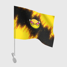 Флаг для автомобиля с принтом Geometry Dash желтый смайл в Санкт-Петербурге, 100% полиэстер | Размер: 30*21 см | 2d | arcade | demon | game | geometry dash | levels | meltdown | robtop | smile | аркада | геометрический тире | демон | раннер | смайлы | уровни | эмоции