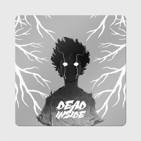 Магнит виниловый Квадрат с принтом DEAD INSIDE (Mob psycho) в Санкт-Петербурге, полимерный материал с магнитным слоем | размер 9*9 см, закругленные углы | dead inside | mob psycho | аниме | ветки | персонаж | рисунок