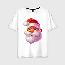 Женская футболка хлопок Oversize с принтом Голова Санты! в Санкт-Петербурге, 100% хлопок | свободный крой, круглый ворот, спущенный рукав, длина до линии бедер
 | new year | арт | графика | дед мороз | зима | новый год | рождество | санта