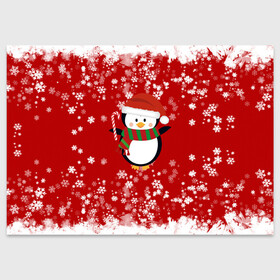 Поздравительная открытка с принтом Пингвин в новогодней шапочке в Санкт-Петербурге, 100% бумага | плотность бумаги 280 г/м2, матовая, на обратной стороне линовка и место для марки
 | Тематика изображения на принте: 2021 | 2022 | happy new year 2022 | новогодний пингвин | новый год | новый год 2022 | пингвин | праздник | снежинки | снежный пингвин