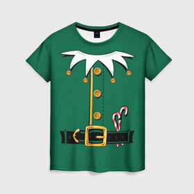 Женская футболка 3D с принтом Christmas Elf Outfit в Санкт-Петербурге, 100% полиэфир ( синтетическое хлопкоподобное полотно) | прямой крой, круглый вырез горловины, длина до линии бедер | christmas | claus | clothes | deer | elf | frost | helpers | new | north | outfit | pole | santa | year | год | дед | клаус | мороз | новый | одежда | олени | полюс | помощники | рождественский | рождество | санта | санты | северный | эльф