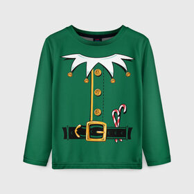 Детский лонгслив 3D с принтом Christmas Elf Outfit в Санкт-Петербурге, 100% полиэстер | длинные рукава, круглый вырез горловины, полуприлегающий силуэт
 | christmas | claus | clothes | deer | elf | frost | helpers | new | north | outfit | pole | santa | year | год | дед | клаус | мороз | новый | одежда | олени | полюс | помощники | рождественский | рождество | санта | санты | северный | эльф