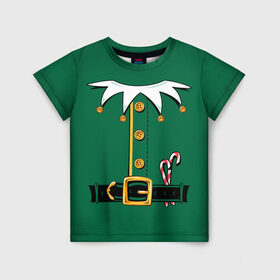 Детская футболка 3D с принтом Christmas Elf Outfit в Санкт-Петербурге, 100% гипоаллергенный полиэфир | прямой крой, круглый вырез горловины, длина до линии бедер, чуть спущенное плечо, ткань немного тянется | christmas | claus | clothes | deer | elf | frost | helpers | new | north | outfit | pole | santa | year | год | дед | клаус | мороз | новый | одежда | олени | полюс | помощники | рождественский | рождество | санта | санты | северный | эльф