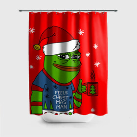 Штора 3D для ванной с принтом Pepe New Year    Pepe the Frog в Санкт-Петербурге, 100% полиэстер | плотность материала — 100 г/м2. Стандартный размер — 146 см х 180 см. По верхнему краю — пластиковые люверсы для креплений. В комплекте 10 пластиковых колец | Тематика изображения на принте: pepe | pepe new year | pepe the frog | лягушенок пепе | лягушка | лягушка мем | мемы | новогодние | новогодние мемы | новый год | пепе | с новым годом