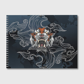 Альбом для рисования с принтом Рычащий Тигр в японском стиле в Санкт-Петербурге, 100% бумага
 | матовая бумага, плотность 200 мг. | Тематика изображения на принте: волны | символ года | тигр | хищник | япония
