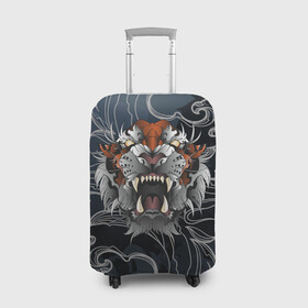 Чехол для чемодана 3D с принтом Рычащий Тигр в японском стиле в Санкт-Петербурге, 86% полиэфир, 14% спандекс | двустороннее нанесение принта, прорези для ручек и колес | волны | символ года | тигр | хищник | япония