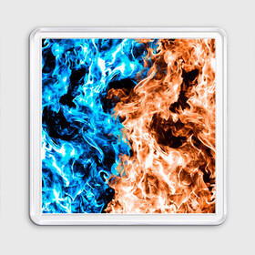 Магнит 55*55 с принтом Огненное пламя в Санкт-Петербурге, Пластик | Размер: 65*65 мм; Размер печати: 55*55 мм | blue fire | blue flame | fire | fire and ice | fire and water | flame | neon | в огне | горящий | инь ян | инь янь | искры | неон | неоновый огонь | огненный | огонь | огонь и вода | огонь и лед | пламя | пожар | противостояние
