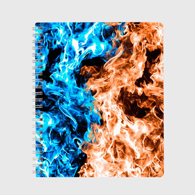 Тетрадь с принтом Огненное пламя в Санкт-Петербурге, 100% бумага | 48 листов, плотность листов — 60 г/м2, плотность картонной обложки — 250 г/м2. Листы скреплены сбоку удобной пружинной спиралью. Уголки страниц и обложки скругленные. Цвет линий — светло-серый
 | Тематика изображения на принте: blue fire | blue flame | fire | fire and ice | fire and water | flame | neon | в огне | горящий | инь ян | инь янь | искры | неон | неоновый огонь | огненный | огонь | огонь и вода | огонь и лед | пламя | пожар | противостояние