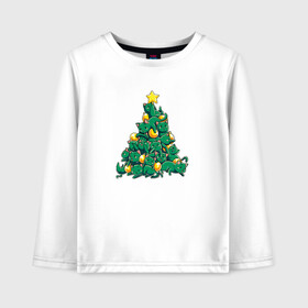 Детский лонгслив хлопок с принтом Christmas Tree Made Of Green Cats в Санкт-Петербурге, 100% хлопок | круглый вырез горловины, полуприлегающий силуэт, длина до линии бедер | cat | cats | christmas | decotarions | green | kittens | made | new | of | star | toys | tree | year | год | ёлка | звезда | игрушки | кот | коты | котята | кошки | новый | рождество