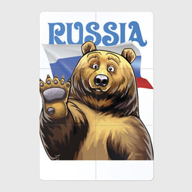 Магнитный плакат 2Х3 с принтом Прикольный русский медвежара в Санкт-Петербурге, Полимерный материал с магнитным слоем | 6 деталей размером 9*9 см | bear | courage | fearlessness | flag | force | muzzle | paws | power | russia | бесстрашие | лапы | медведь | мощь | мужество | отвага | россия | сила | флаг
