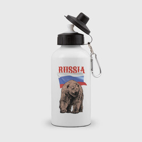 Бутылка спортивная с принтом Русский свирепый медведь в Санкт-Петербурге, металл | емкость — 500 мл, в комплекте две пластиковые крышки и карабин для крепления | bear | courage | fearlessness | flag | force | muzzle | paws | power | russia | бесстрашие | лапы | медведь | мощь | мужество | отвага | россия | сила | флаг