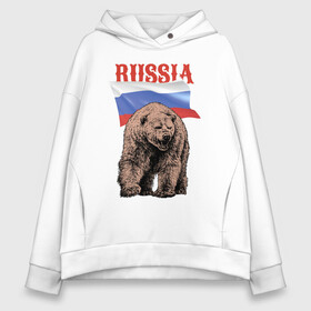 Женское худи Oversize хлопок с принтом Русский свирепый медведь в Санкт-Петербурге, френч-терри — 70% хлопок, 30% полиэстер. Мягкий теплый начес внутри —100% хлопок | боковые карманы, эластичные манжеты и нижняя кромка, капюшон на магнитной кнопке | bear | courage | fearlessness | flag | force | muzzle | paws | power | russia | бесстрашие | лапы | медведь | мощь | мужество | отвага | россия | сила | флаг
