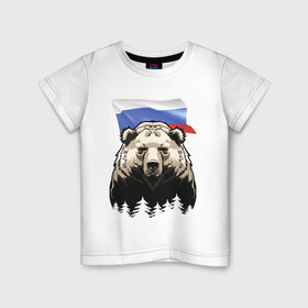 Детская футболка хлопок с принтом Русский спокойный хозяин леса в Санкт-Петербурге, 100% хлопок | круглый вырез горловины, полуприлегающий силуэт, длина до линии бедер | bear | courage | fearlessness | flag | force | forest | muzzle | paws | power | russia | бесстрашие | лапы | лес | медведь | мощь | мужество | отвага | россия | сила | флаг