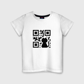 Детская футболка хлопок с принтом CAT QR CODE в Санкт-Петербурге, 100% хлопок | круглый вырез горловины, полуприлегающий силуэт, длина до линии бедер | Тематика изображения на принте: cat | cats | meow | qr code | qr код | qrcode | qrкод | quick response code | кот | котик | котики | коты | кошка | кошки | куар | куар код | кью ар код | матричных штриховых кодов | мяу | штриховых кодов