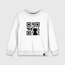 Детский свитшот хлопок с принтом CAT QR CODE в Санкт-Петербурге, 100% хлопок | круглый вырез горловины, эластичные манжеты, пояс и воротник | Тематика изображения на принте: cat | cats | meow | qr code | qr код | qrcode | qrкод | quick response code | кот | котик | котики | коты | кошка | кошки | куар | куар код | кью ар код | матричных штриховых кодов | мяу | штриховых кодов