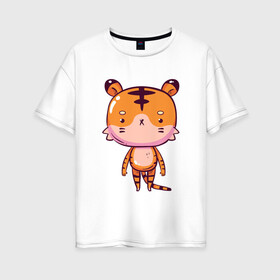 Женская футболка хлопок Oversize с принтом 2022 Удивленный тигр в Санкт-Петербурге, 100% хлопок | свободный крой, круглый ворот, спущенный рукав, длина до линии бедер
 | 2022 | год тигра | новый год | новый год 2022 | символ года | тигр | тигренок | тигрица | тигры