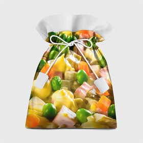 Подарочный 3D мешок с принтом Весь в оливье в Санкт-Петербурге, 100% полиэстер | Размер: 29*39 см | salat | новый год | оливье | салат