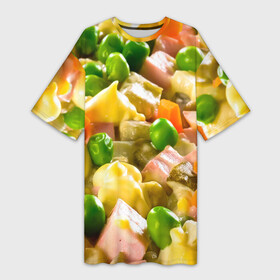 Платье-футболка 3D с принтом Весь в оливье в Санкт-Петербурге,  |  | salat | новый год | оливье | салат