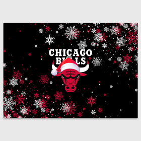Поздравительная открытка с принтом НОВОГОДНИЙ CHICAGO BULLS 2022 СНЕЖИНКИ в Санкт-Петербурге, 100% бумага | плотность бумаги 280 г/м2, матовая, на обратной стороне линовка и место для марки
 | 2022 | 23 | basketball | bulls | chicago bulls | jordan | logo | michael jordan | nba | red | sport | баскетбол | быки | джордан | лого | майкл джордан | новогодний чикаго булс | новый год | спорт | чикаго буллс | чикаго булс новый год