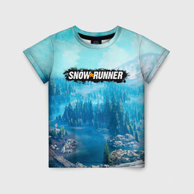 Детская футболка 3D с принтом SnowRunner СноуРаннер логотип в Санкт-Петербурге, 100% гипоаллергенный полиэфир | прямой крой, круглый вырез горловины, длина до линии бедер, чуть спущенное плечо, ткань немного тянется | Тематика изображения на принте: race | snowrunner | гонки | гонки по бездорожью | гоночные игры | зимние гонки | снежные гонки | снежный бегун | сноу раннер | сноураннер