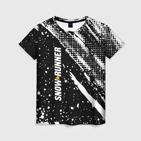 Женская футболка 3D с принтом SnowRunner Logo в Санкт-Петербурге, 100% полиэфир ( синтетическое хлопкоподобное полотно) | прямой крой, круглый вырез горловины, длина до линии бедер | race | snowrunner | гонки | гонки по бездорожью | гоночные игры | зимние гонки | снежные гонки | снежный бегун | сноу раннер | сноураннер