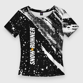 Женская футболка 3D Slim с принтом SnowRunner Logo в Санкт-Петербурге,  |  | race | snowrunner | гонки | гонки по бездорожью | гоночные игры | зимние гонки | снежные гонки | снежный бегун | сноу раннер | сноураннер
