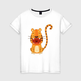 Женская футболка хлопок с принтом Голодный тигр в Санкт-Петербурге, 100% хлопок | прямой крой, круглый вырез горловины, длина до линии бедер, слегка спущенное плечо | 2022 | год тигра | новый год | новый год 2022 | символ года | тигр | тигренок | тигрица | тигры