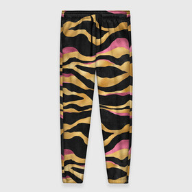 Женские брюки 3D с принтом тигровый окрас Gold Pink в Санкт-Петербурге, полиэстер 100% | прямой крой, два кармана без застежек по бокам, с мягкой трикотажной резинкой на поясе и по низу штанин. В поясе для дополнительного комфорта — широкие завязки | 2022 | год тигра | новый год | новый год 2022 | символ года | тигр | тигренок | тигрица | тигры