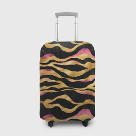 Чехол для чемодана 3D с принтом тигровый окрас Gold   Pink в Санкт-Петербурге, 86% полиэфир, 14% спандекс | двустороннее нанесение принта, прорези для ручек и колес | 2022 | год тигра | новый год | новый год 2022 | символ года | тигр | тигренок | тигрица | тигры