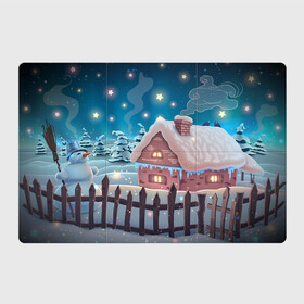 Магнитный плакат 3Х2 с принтом Домик в деревне в Санкт-Петербурге, Полимерный материал с магнитным слоем | 6 деталей размером 9*9 см | new year | арт | графика | деревня | дом | зима | новый год | рождество | снеговик