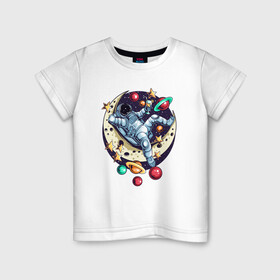 Детская футболка хлопок с принтом Астронавт на расслабоне в Санкт-Петербурге, 100% хлопок | круглый вырез горловины, полуприлегающий силуэт, длина до линии бедер | chill | star | астронавт | астрономия | галактика | звезды | земля | космонавт | космос | луна | марс | на расслабоне | на чиле | отдых | планета