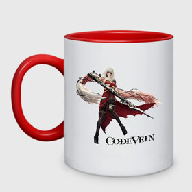 Кружка двухцветная с принтом Ева Ру Игра Code Vein в Санкт-Петербурге, керамика | объем — 330 мл, диаметр — 80 мм. Цветная ручка и кайма сверху, в некоторых цветах — вся внутренняя часть | Тематика изображения на принте: ева | игра | код вейн | компьютерная игра | персонаж