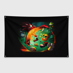 Флаг-баннер с принтом Rayman Legend в Санкт-Петербурге, 100% полиэстер | размер 67 х 109 см, плотность ткани — 95 г/м2; по краям флага есть четыре люверса для крепления | Тематика изображения на принте: аркада | дракон | игра | кулак | рейман