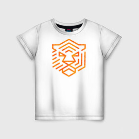 Детская футболка 3D с принтом Тигр знак 2022 в Санкт-Петербурге, 100% гипоаллергенный полиэфир | прямой крой, круглый вырез горловины, длина до линии бедер, чуть спущенное плечо, ткань немного тянется | 2022 | кошки | линии | новый год | оранжевый | праздник | тигр