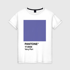 Женская футболка хлопок с принтом Цвет Pantone 2022 года - Very Peri в Санкт-Петербурге, 100% хлопок | прямой крой, круглый вырез горловины, длина до линии бедер, слегка спущенное плечо | Тематика изображения на принте: pantone | very peri | violet | графический дизайн | дизайн | дизайнерский мем | дизигн | дизигнер | мем | пантон | сиреневый | фиолетовый | цвет 2022 года | цвет года | цвет пантон