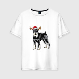 Женская футболка хлопок Oversize с принтом New Year - Dog в Санкт-Петербурге, 100% хлопок | свободный крой, круглый ворот, спущенный рукав, длина до линии бедер
 | 2022 | christmas | claus | dog | new year | santa | snow | tiger | winter | год тигра | дед мороз | елка | животные | зима | мороз | новый год | олень | пёс | подарок | праздник | рождество | санта клаус | снег | снеговик | снегурочка