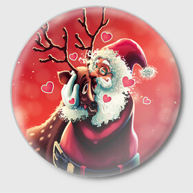 Значок с принтом Santa and deer в Санкт-Петербурге,  металл | круглая форма, металлическая застежка в виде булавки | new year | арт | графика | дед мороз | зима | новый год | олень | рождество | санта