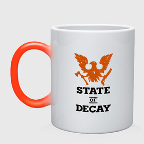 Кружка хамелеон с принтом State of Decay | Эмблема | Лого в Санкт-Петербурге, керамика | меняет цвет при нагревании, емкость 330 мл | logo | state of decay | survival horror | undead labs | загнивающий штат | зомби апокалипсис | лого | логотип | стадия разложения | стейт оф декай | эмблема