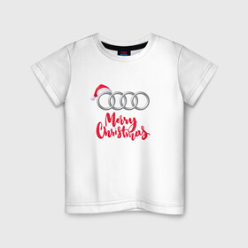 Детская футболка хлопок с принтом AUDI MERRY CHRISTMAS в Санкт-Петербурге, 100% хлопок | круглый вырез горловины, полуприлегающий силуэт, длина до линии бедер | Тематика изображения на принте: audi | auto | autosport | perfomance | quattro | rs | sport | авто | авто спорт | автомобиль | автомобильные | автоспорт | ауди | кватро | марка | машины | перфоманс | рс | спорт