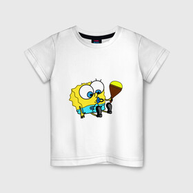 Детская футболка хлопок с принтом Губка Боб Пупс в Санкт-Петербурге, 100% хлопок | круглый вырез горловины, полуприлегающий силуэт, длина до линии бедер | губка боб | желтый | квадратные штаны | малыш | мультфильм | памперс | соска | спанч боб