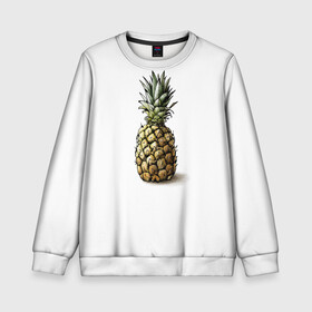 Детский свитшот 3D с принтом Pineapple watercolor в Санкт-Петербурге, 100% полиэстер | свободная посадка, прямой крой, мягкая тканевая резинка на рукавах и понизу свитшота | pineapple | ананас | графика | еда | рисунок | фрукт