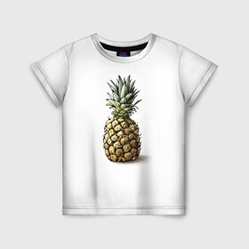 Детская футболка 3D с принтом Pineapple watercolor в Санкт-Петербурге, 100% гипоаллергенный полиэфир | прямой крой, круглый вырез горловины, длина до линии бедер, чуть спущенное плечо, ткань немного тянется | pineapple | ананас | графика | еда | рисунок | фрукт